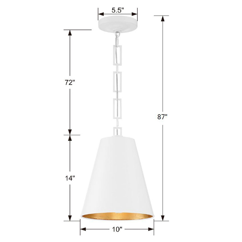 2 - Light Pendant, Matte White/Antique Gold