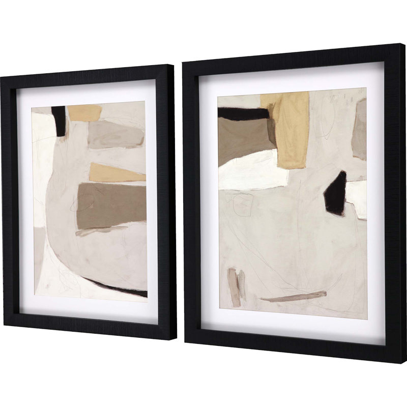 Black and Beige Abstract Geometric 2-Piece Framed Art Set