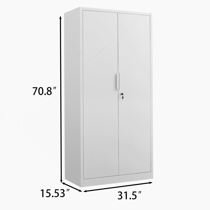 Armoire de rangement, classeur à 2 portes avec serrure, 4 tablettes réglables pour le bureau et la maison, Blanc