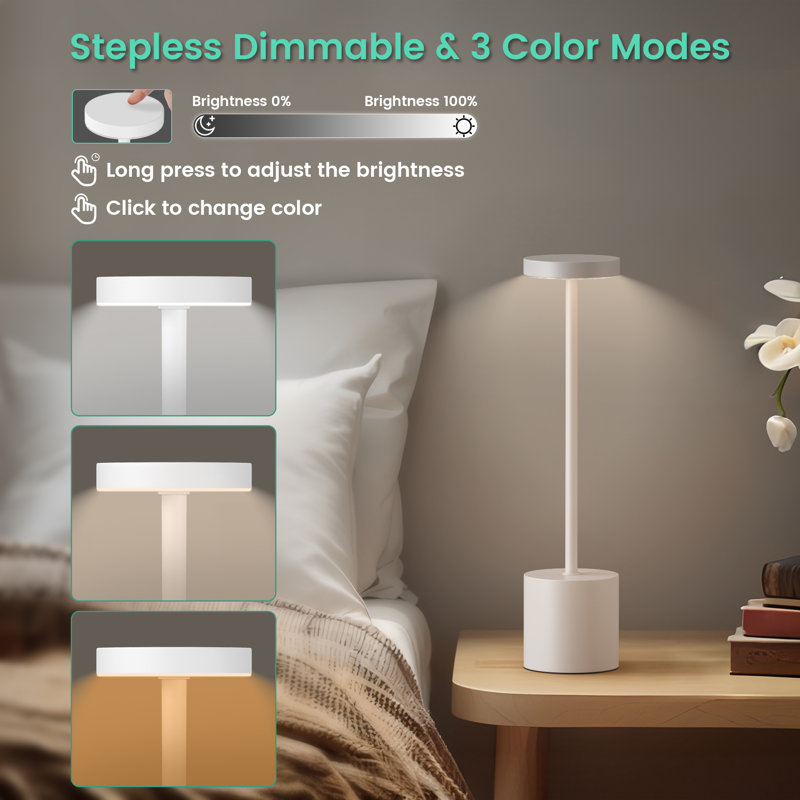 5000mAh Rechargeable Cordless Desk Lamp 13 In. Table Lamp 3 Colors 2-Pack Battery Operated Bedside Lamp, White-UPG