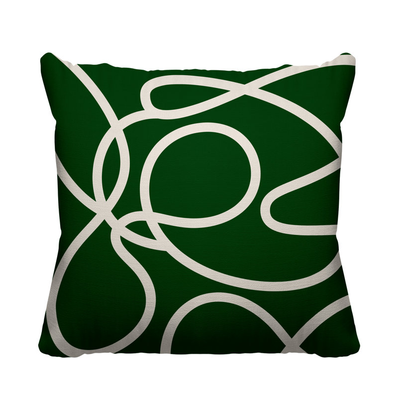 Coussin décoratif intérieur / extérieur Squiggles Abstract, Vert, 15 po x 15 po, Carré