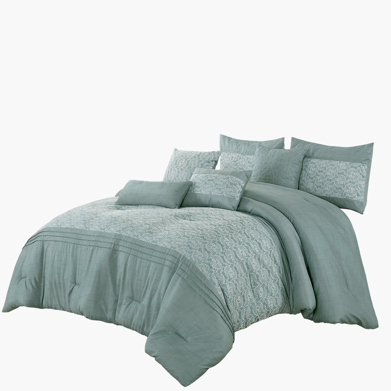 Ensemble d'édredon 7 pièces avec motif brodé, microfibre douce, 100% polyester, collection de literie toutes saisons