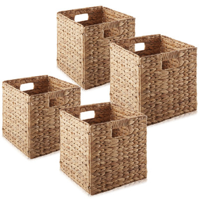 13" x 13" Hyacinth Storage Shelf Cubes - Cinnamon Wicker Baskets - Set of 4