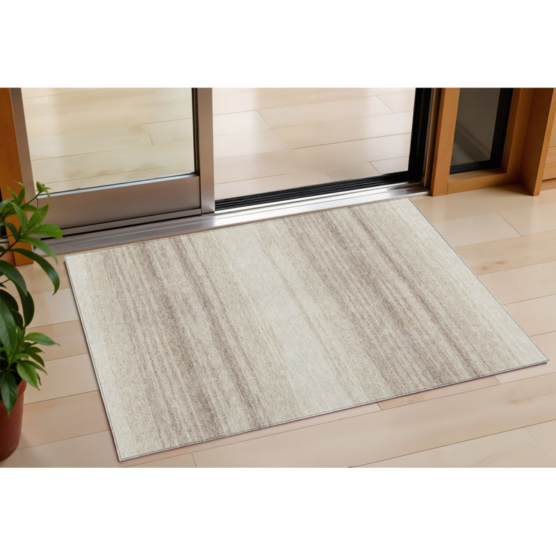 3' X 5' Ivory And Beige Abstract Washable Indoor Outdoor Area Rug