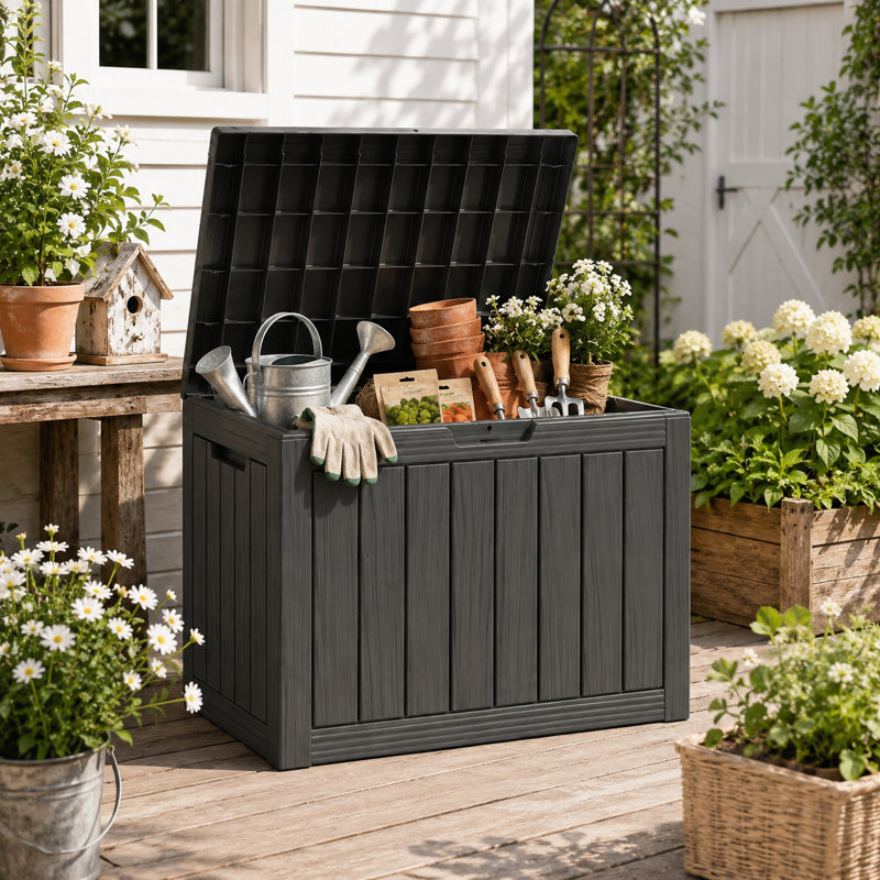 Boîte de rangement 55 gallons résistante aux intempéries - Rangement verrouillable en résine pour coussins de patio, outils de jardin et ensembles