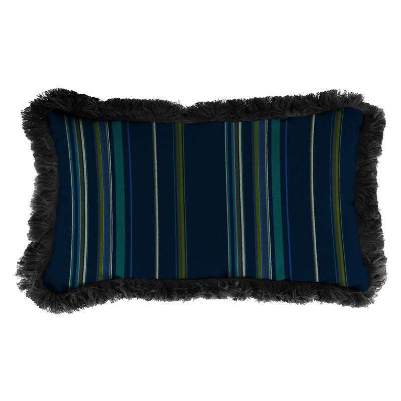 19" x 12" Outdoor Lumbar Throw Pillow with Fringe, Orange/Blue Damask