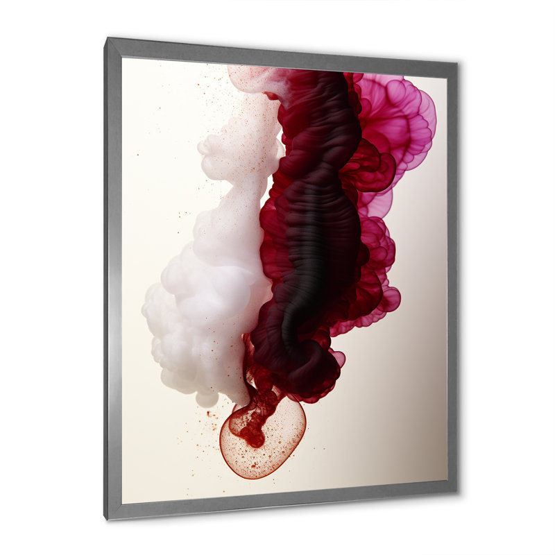 Nuage d'encre magenta exquis, Cadre simple argenté, H 44 po x l 34 po x P 1,5 po