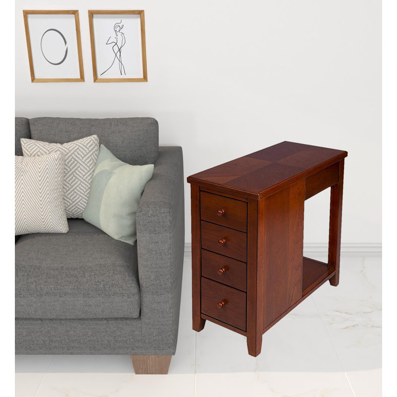 24" Medium Brown Manufactured Wood Rectangular End Table With Four Drawers And Shelf
