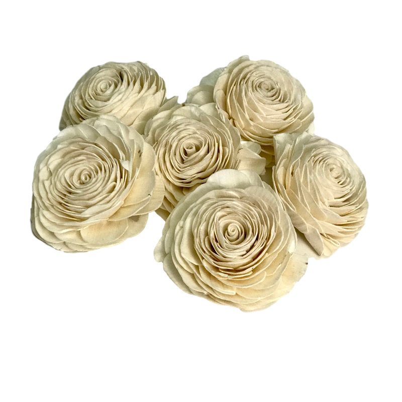 Ensemble de 6 têtes de roses ivoire en fibre de bois