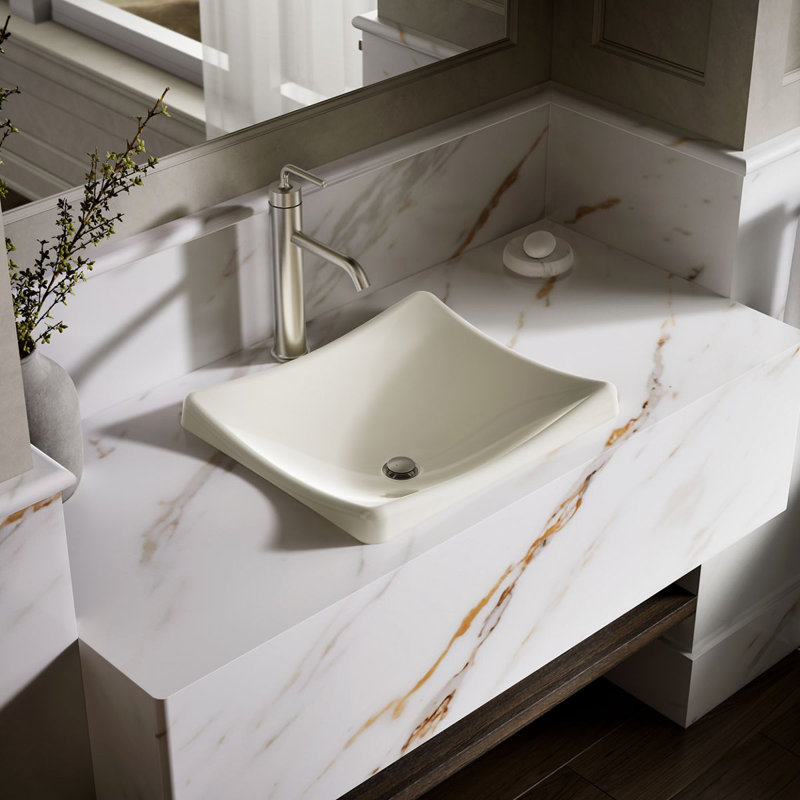 DemiLav Metal Specialty Vessel Bathroom Sink, Biscuit