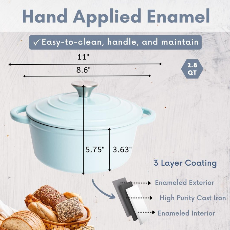 Cocotte ronde en fonte émaillée Lexi Home, 2,8 pte, Bleu clair