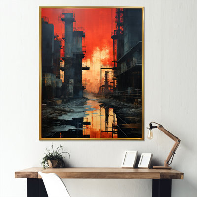 Échos de l'usine cramoisie sur toile