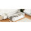 Grand lit plateforme tapissier beige avec construction durable et ports de charge en lin élégants, tissu