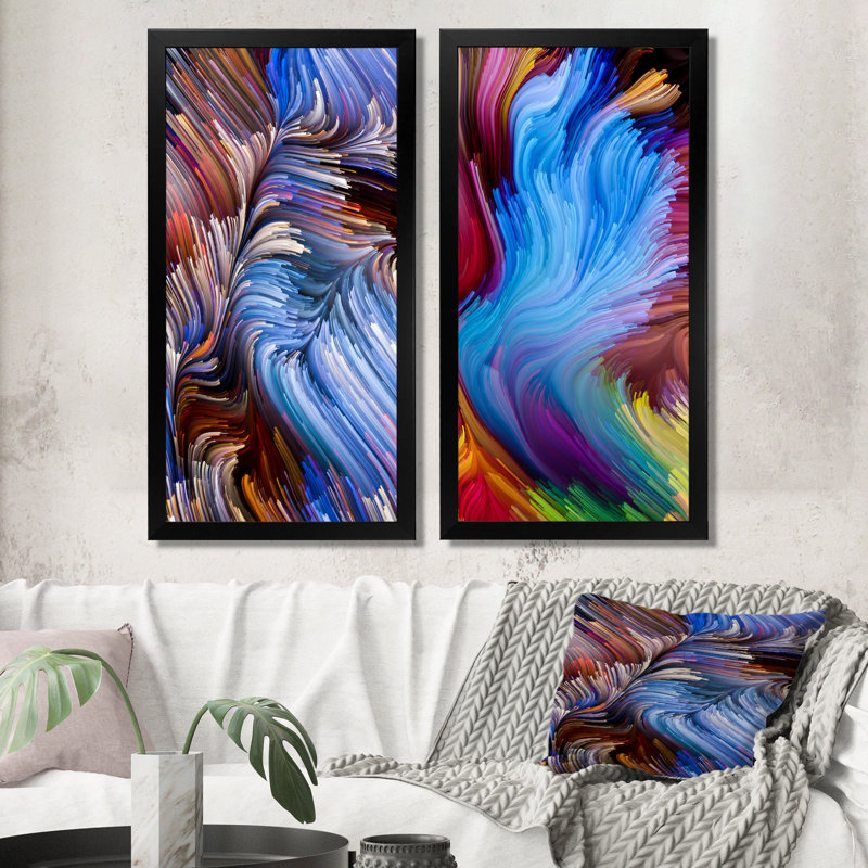Élégance de l'art liquide III - Ensemble de 2 peintures sur toiles, H 32 po x l 32 po x P 1 po, Cadre photo noir