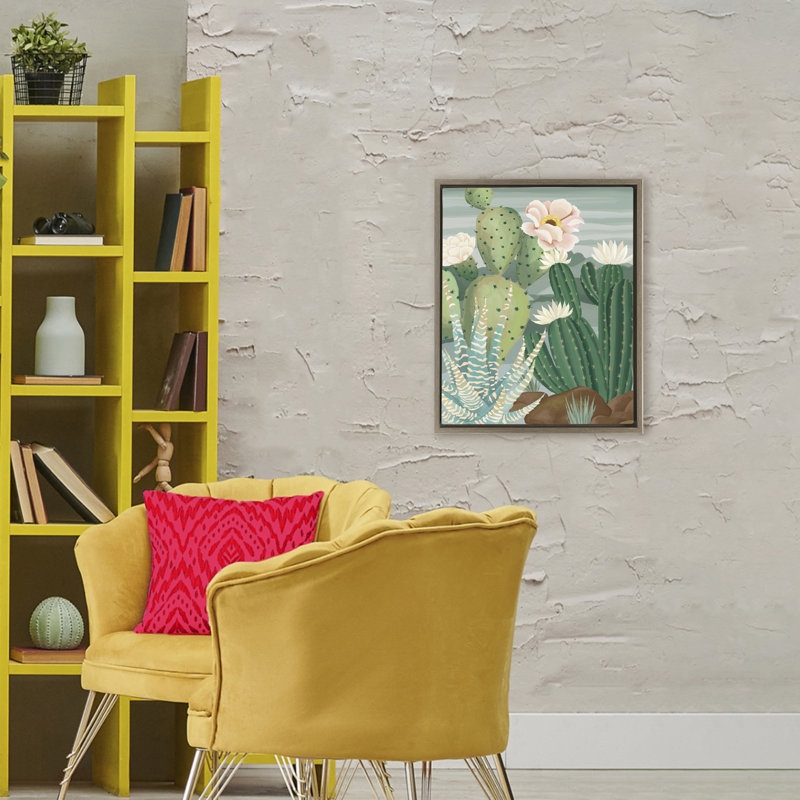 Cadre flottant Green and Bloom Cacti, design par Cat Thurman Designs, Cadre flottant orme Montalcino, H 31 po x l 25 po