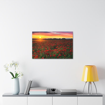 «Beautiful Poppy Field pendant le lever du soleil», art mural sur toile