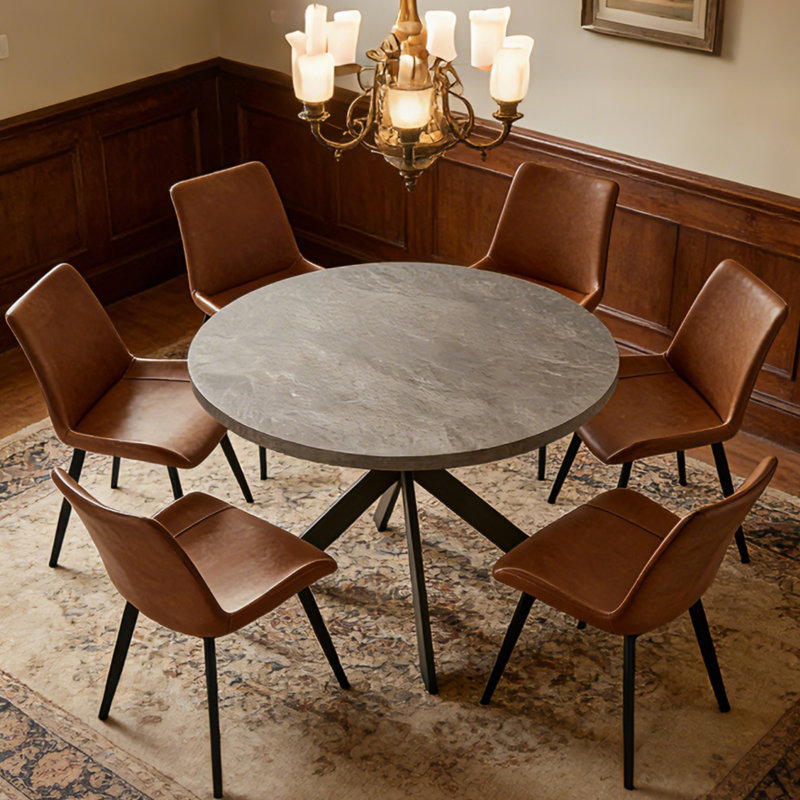 Ensemble de table de salle à manger Eilee, Brun, Gris, 7 pièces : table, 6 chaises