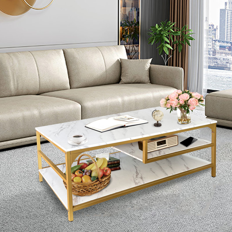 Loux Single Coffee Table, White, Gold, Marble
