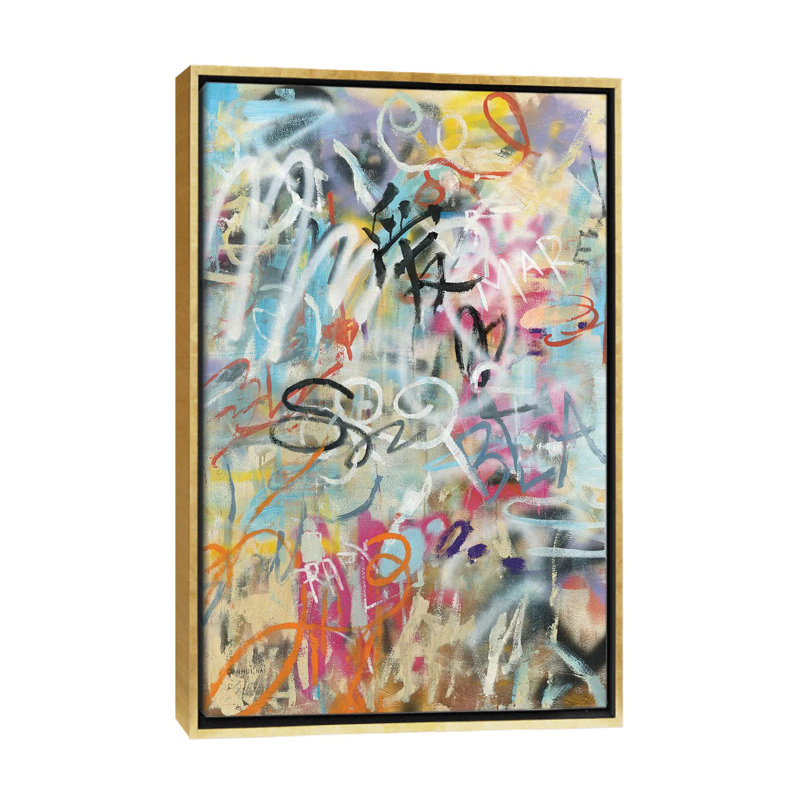 « Graffiti Love » par Danhui nai, reproduction d’art, Toile encadrée d'or, Pas de tapis, H 48 po x l 32 po x P 1,5 po