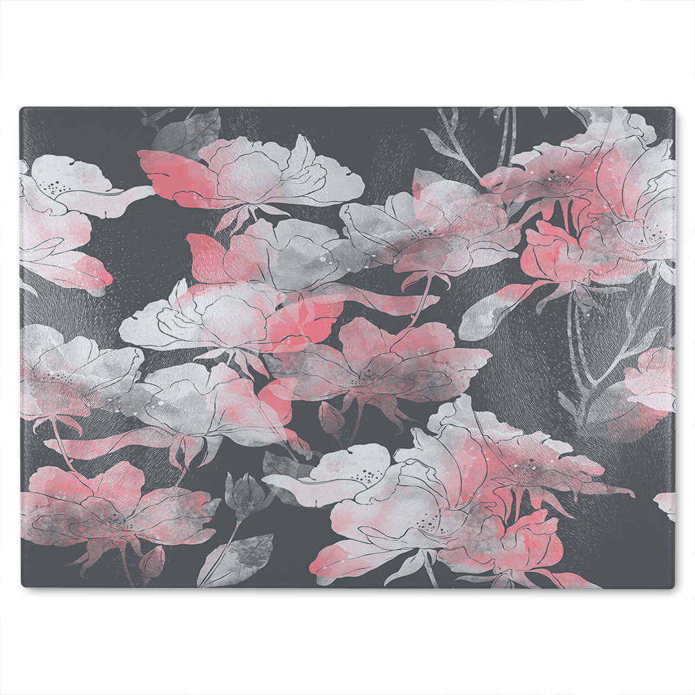 Imprints Flowers And Leaves Of Wild Rose Glass Chopping Board