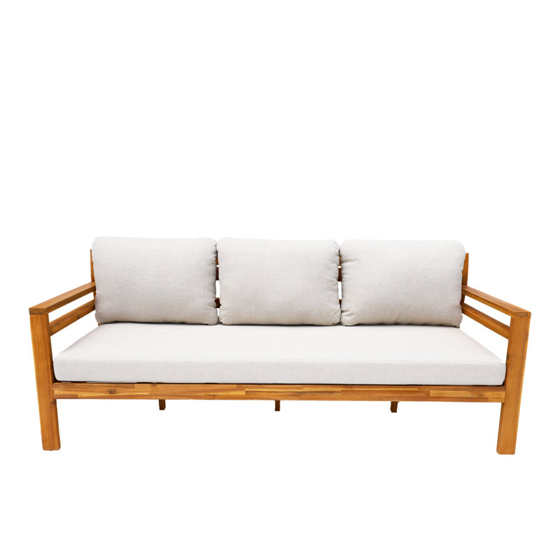 76” Acacia Outdoor Patio Sofa With Cushions