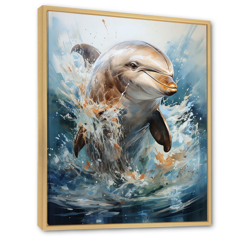 Dolphin Elegance - Dolphin Wall Art, Maple Floater Framed, 32" H x 16" W x 1" D