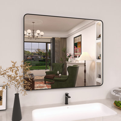 Lucha 42 in. W x 36 in. H Rectangular Framed Wall Bathroom Vanity Mirror in Matte Black