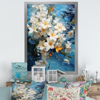 «White and Yellow Plumeria Blooming Paradise I», reproduction sur toile encadrée