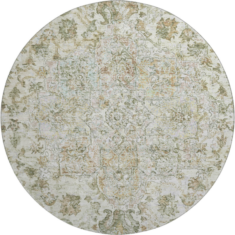 Premium Machine Washable Mayfield AMF2138 global Rug, Ivory, 8' Round