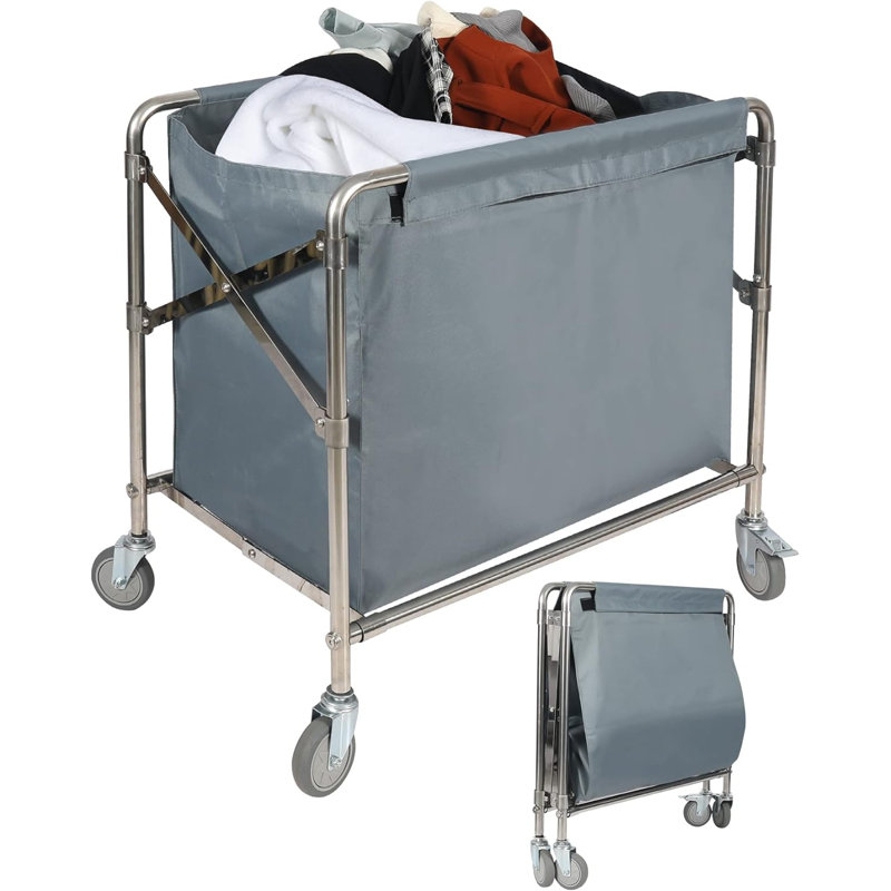 Metal Free-Standing Laundry Cart with Wheels