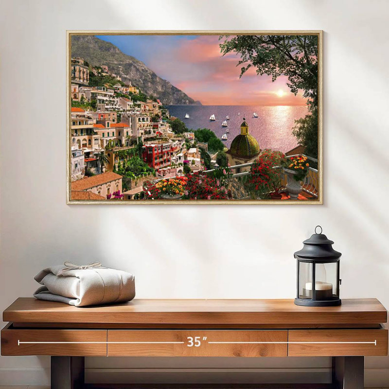 Bord de mer Positano, Cadre flottant en bois naturel, 25 po x 17 po