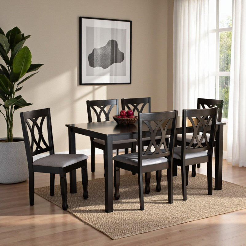 Ensemble de salle à manger Sessums, Gris/espresso, 7 pièces: table, 6 chaises