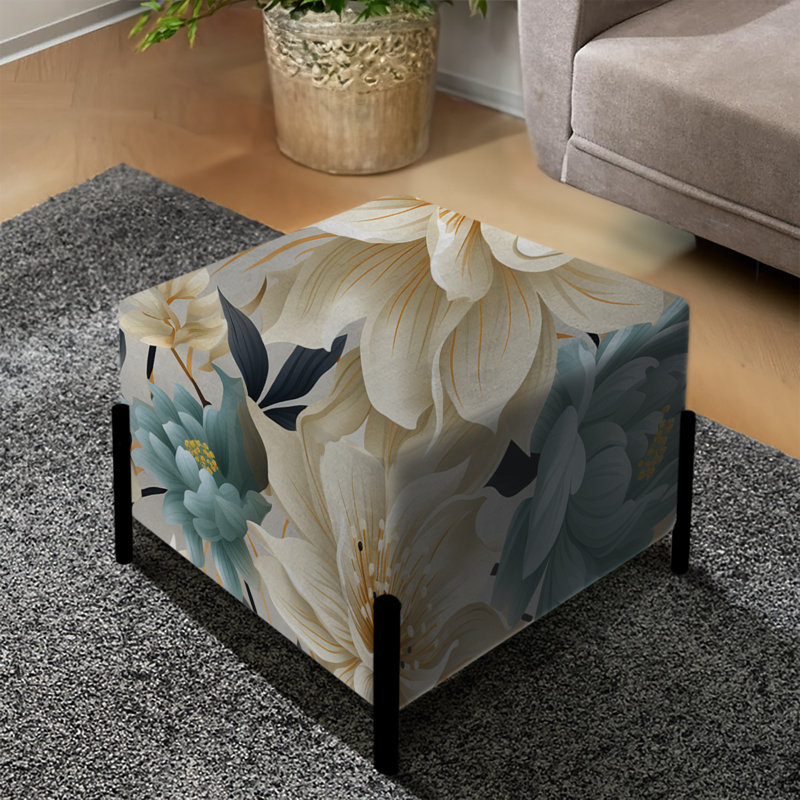 Beige et gris fleur sérénité motif bohème - Repose-pieds floral carré