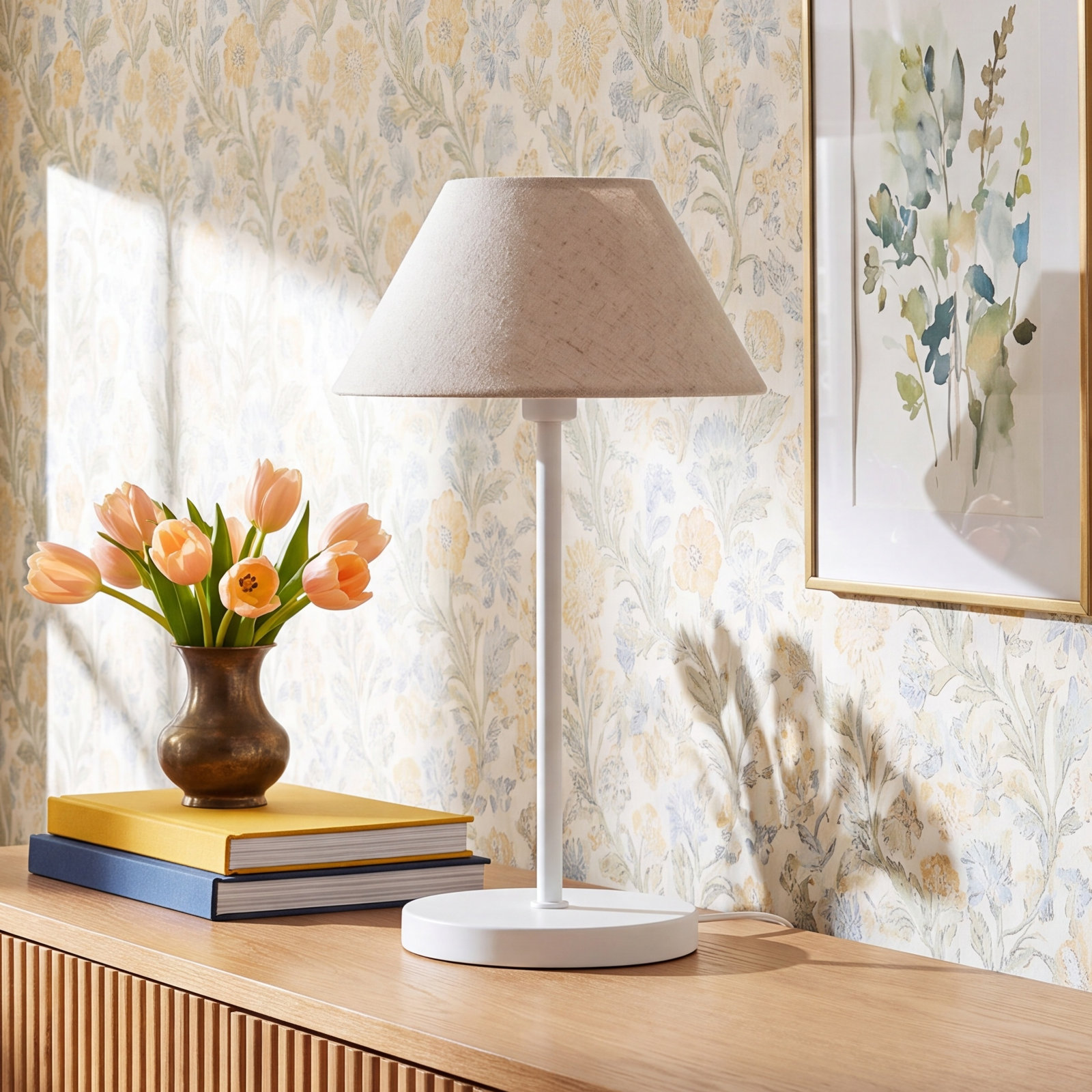 Ealey Linen Cordless Table Lamp, 14'' H x 6'' W x 6'' D, Cream