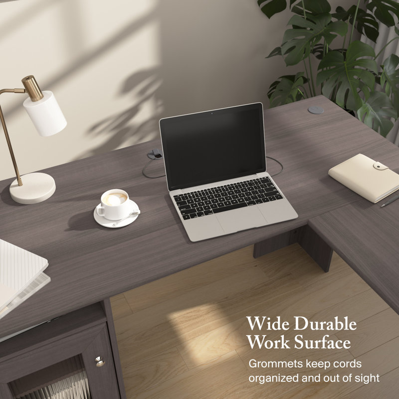 Bureau d'ordinateur en L 60 W avec rangement gris Heather, Gris chiné