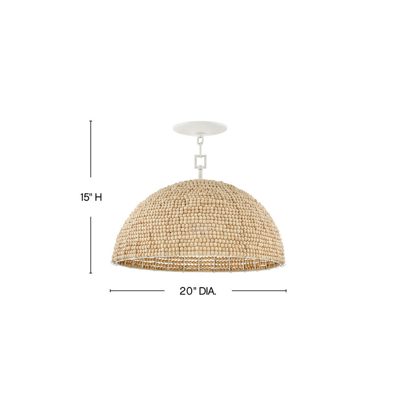 Textured Plaster LED Pendant with Wooden Bead Dome Shade