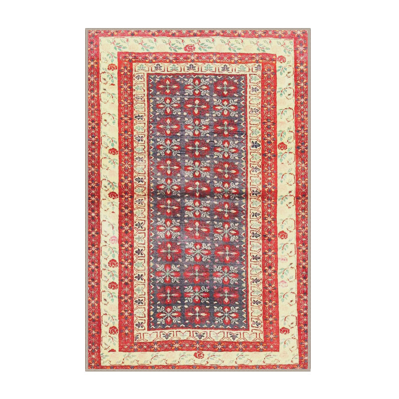Tapis traditionnel bleu / orange / beige, Rectangle 4 pi x 6 pi
