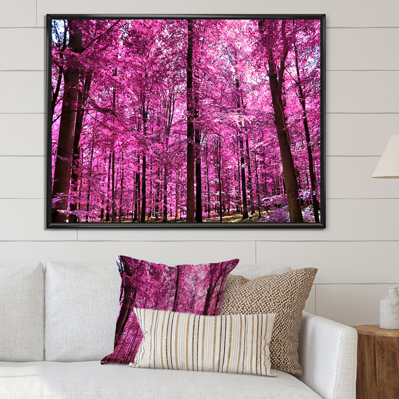 Rose et mauve, fantaisie, paysage de forêt - œuvre d'art traditionnelle sur toile, H 24 po x l 36 po x P 1 po