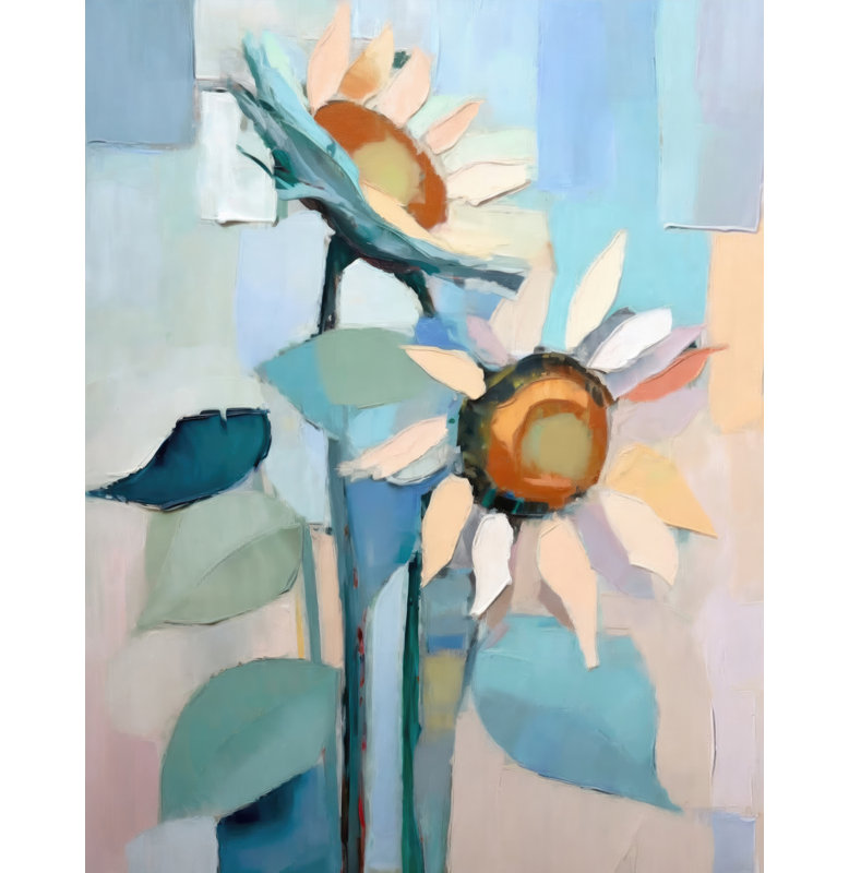 "Tournesols" sur toile, H 32 po x l 26 po