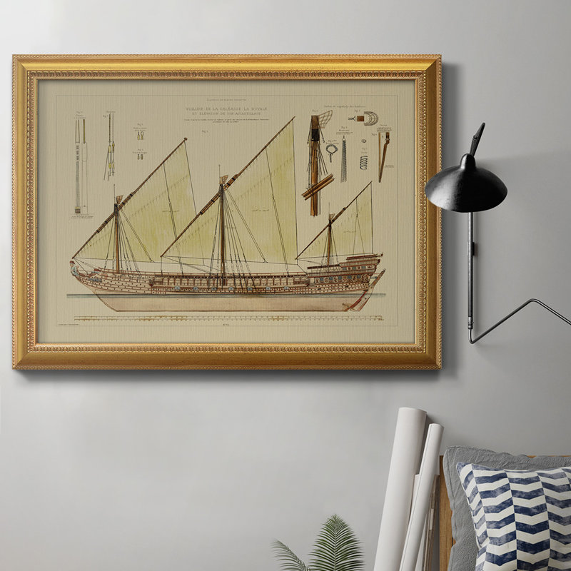 Toile encadrée de qualité supérieure Antique Ship Plan VI - prête à être accrochée