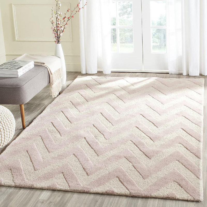 Sanyla Hand Tufted Wool Chevron Rug, Rectangle 3' x 5'