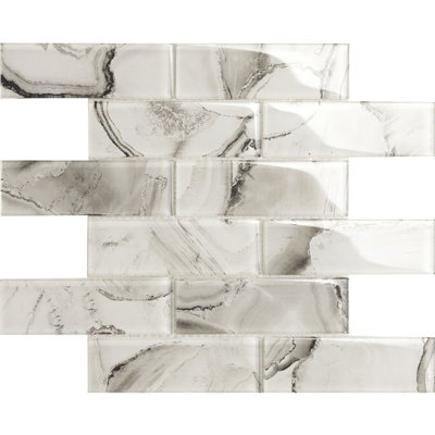 Agate White Brick Glass 12"x12" Mosaic