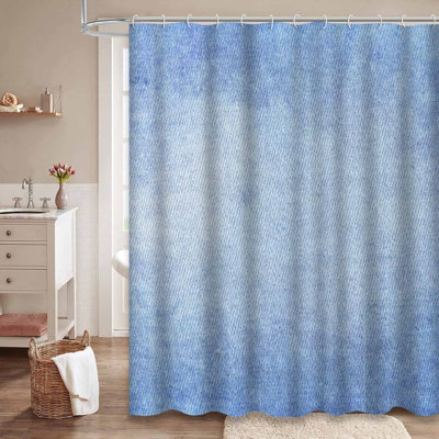 Denim Jeans Canvas Blue Cotton Navy Shower Curtain with 12 Hooks