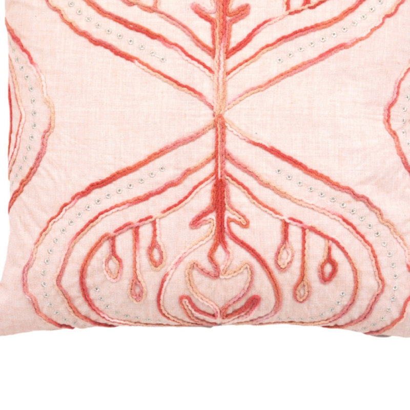 Coussin décoratif en polyester 17 po x 17 po avec fermeture à glissière damassé, Corail damassé