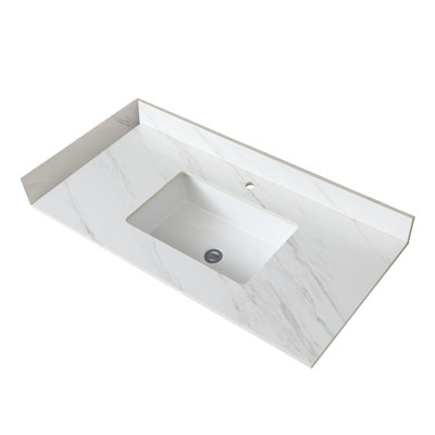 43" Bathroom Sintered Stone Vanity Top White - Rectangular Sink, 4" Backsplash, Pre-Drilled Faucet Hole Elegant Appearance 43 Inch Middle Practical Choice