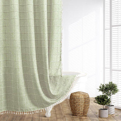 Sage Green Boho Farmhouse Shower Curtain Linen Shower Curtains 72 X 72 Inch