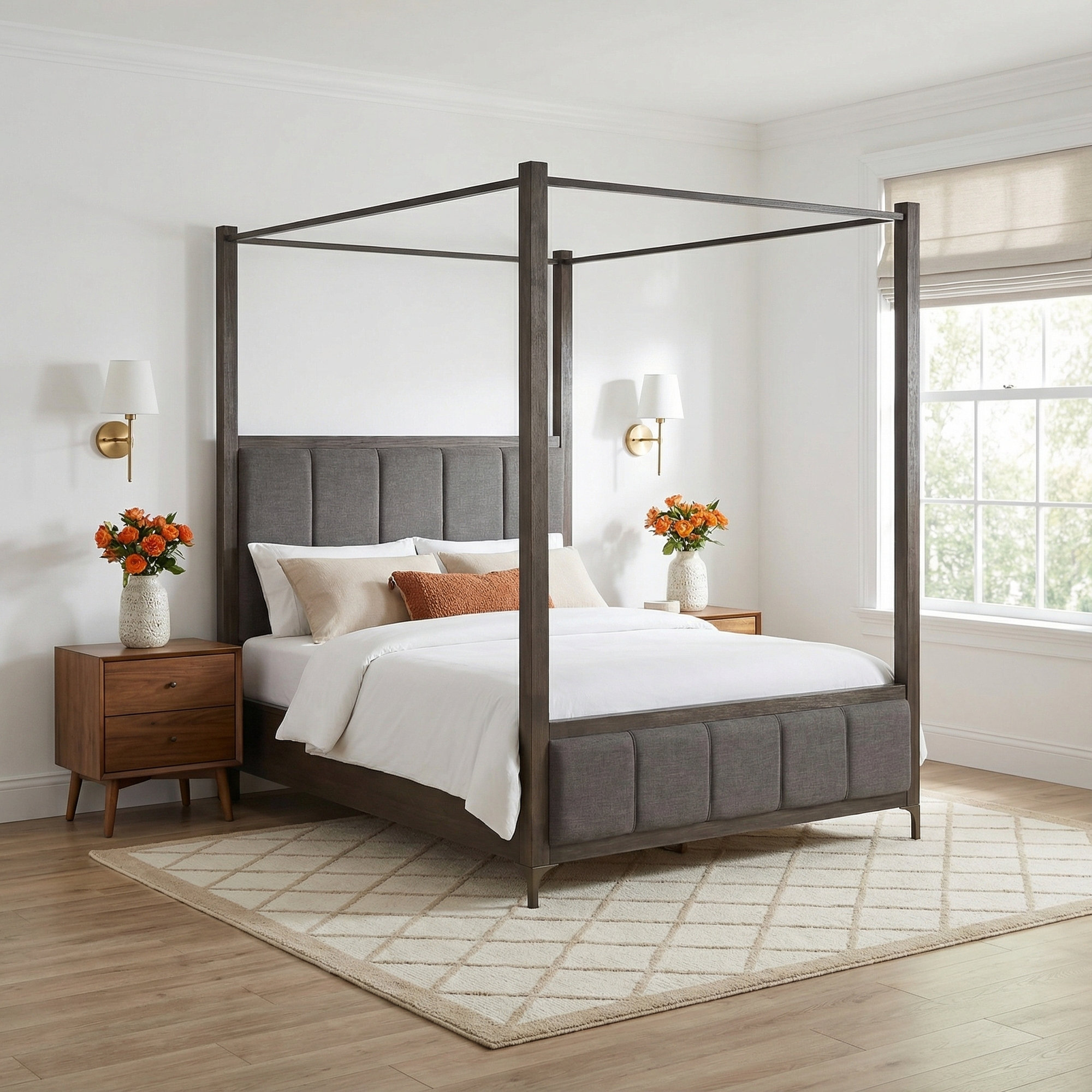 Lucerne Solid Wood Panel Bed, Queen