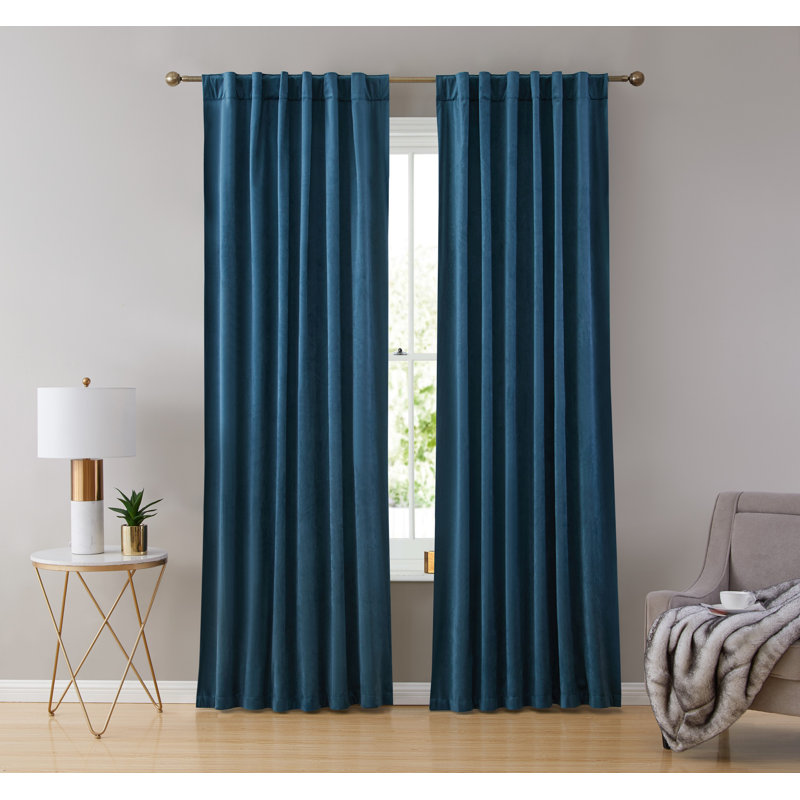 Monroy Velvet Solid Color Curtain Panels Set, Teal Blue, 54" W x 84" L