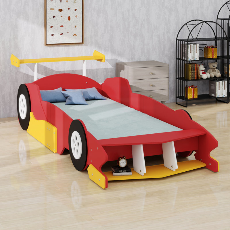 Lit plateforme Race Car, roues incluses, Rouge