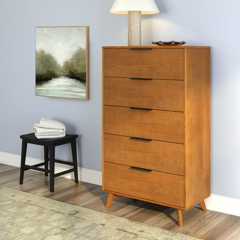 Haven 5 Drawer Dresser with Black Handle, Pecan, Pecan